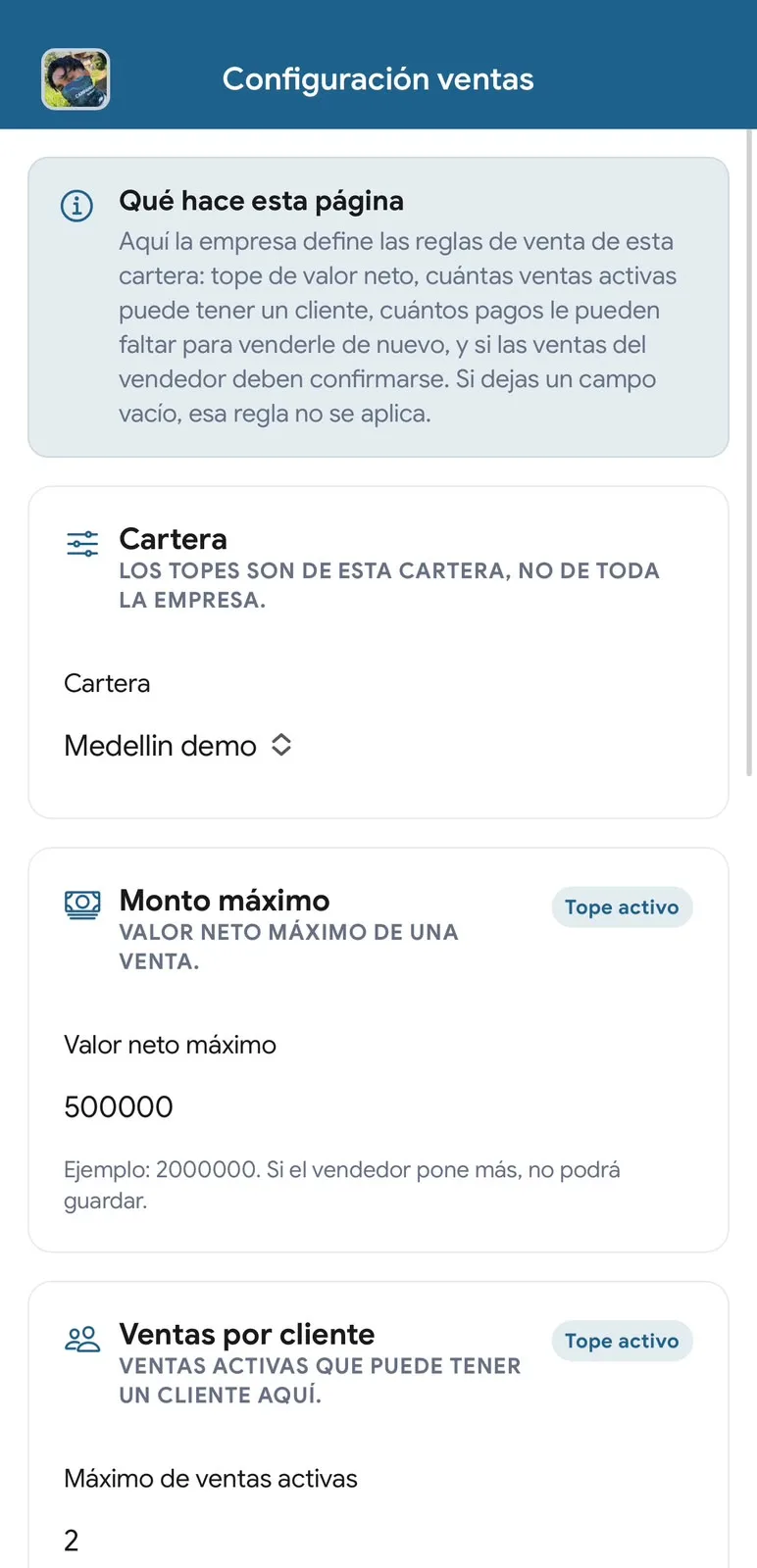 SALE - Configuración de ventas