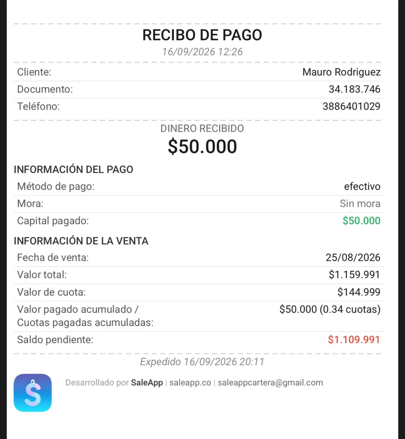 SALE - Recibo de pago